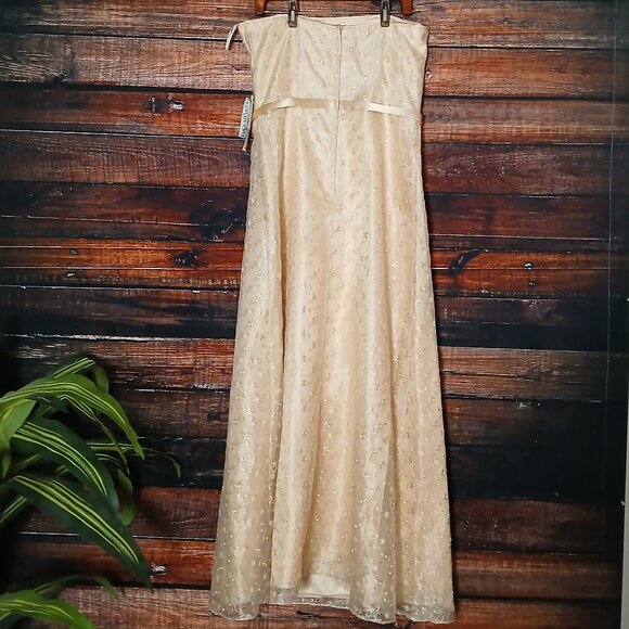 NWT Jessica McClintock Vintage Dress 14 Strapless Maxi Chiffon Peach Formal - Picture 6 of 13